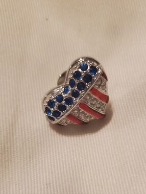 Swarovski Patriotic Heart Crystal Ring - Blue, Red & Silver